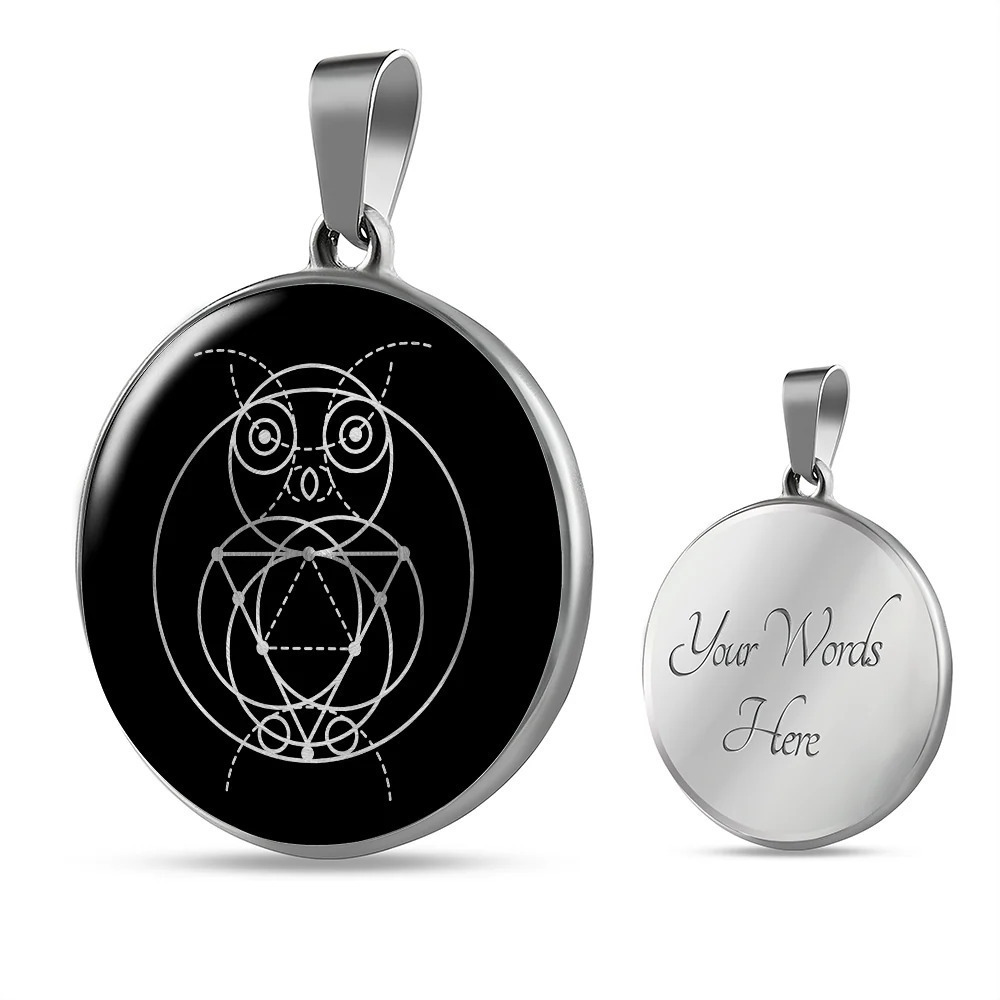 Sacred Geometry The Owl Circle Pendant Necklace Stainless Steel 24 Inch Chain S